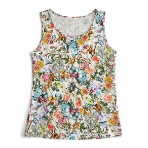 Eva & Claudi Floral Tank Top Botanical Garden Print Stretch Blouse S